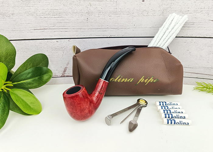 (Sold Out) ไปป์ Molina Starter Kit Smooth Red Bent Billiard 9mm
